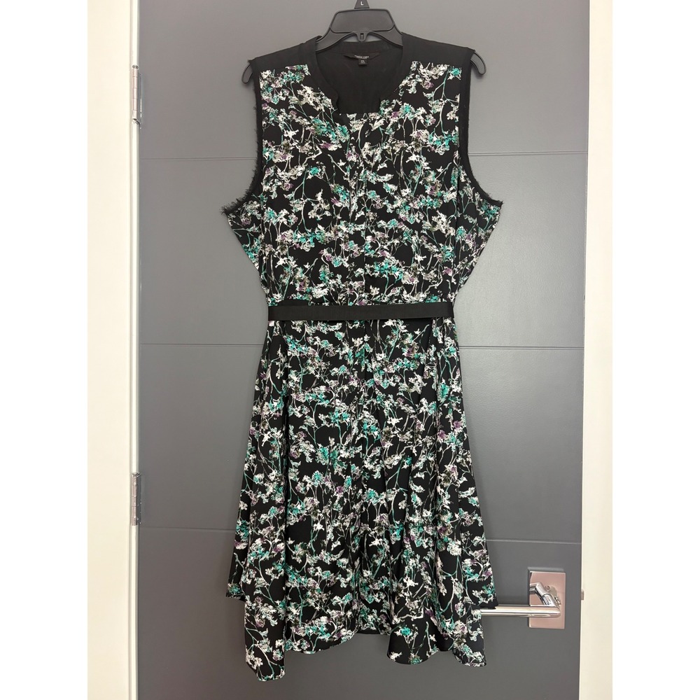 Simply Vera Black Market Floral Fit Flare Dress Black Teal Purple Pockets L